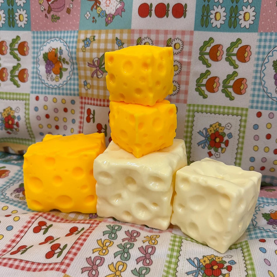 5/6/7CM Jumbo Cheese Cube Stress Ball Shapeable Squeeze Decor Non-Bounce or Bounce ASMR Sensory Anti-Stress Relief Squishy Toy