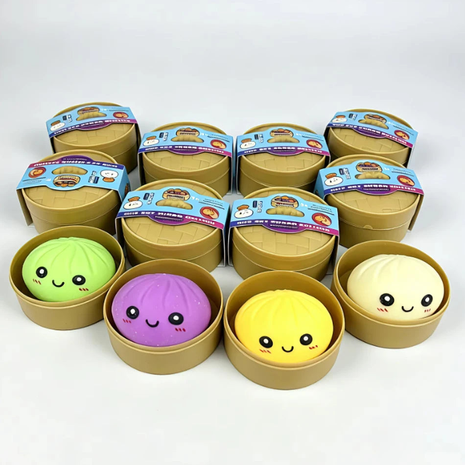 2026 Random 1-6Pcs Blind Box Colorful Simulated Steamed Bun Squishy with Box Dumplings Sensory Squeeze Toy for Stress Relief