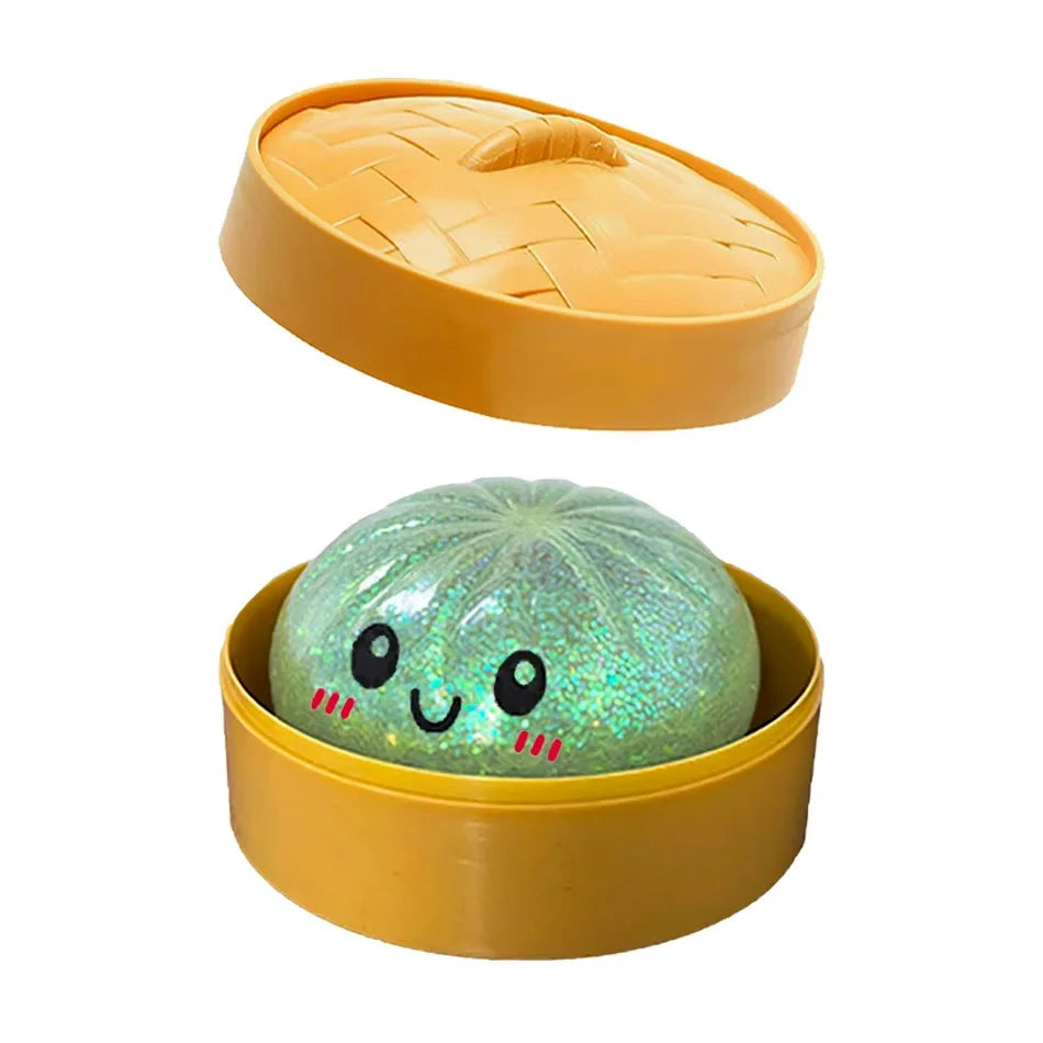 New 1-12Pcs Glitter Dumpling Glitter Dumpling Squishy with Box Dumplings Sensory Squeeze Toy for Stress Relief