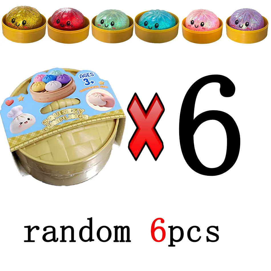 New 1-12Pcs Glitter Dumpling Glitter Dumpling Squishy with Box Dumplings Sensory Squeeze Toy for Stress Relief