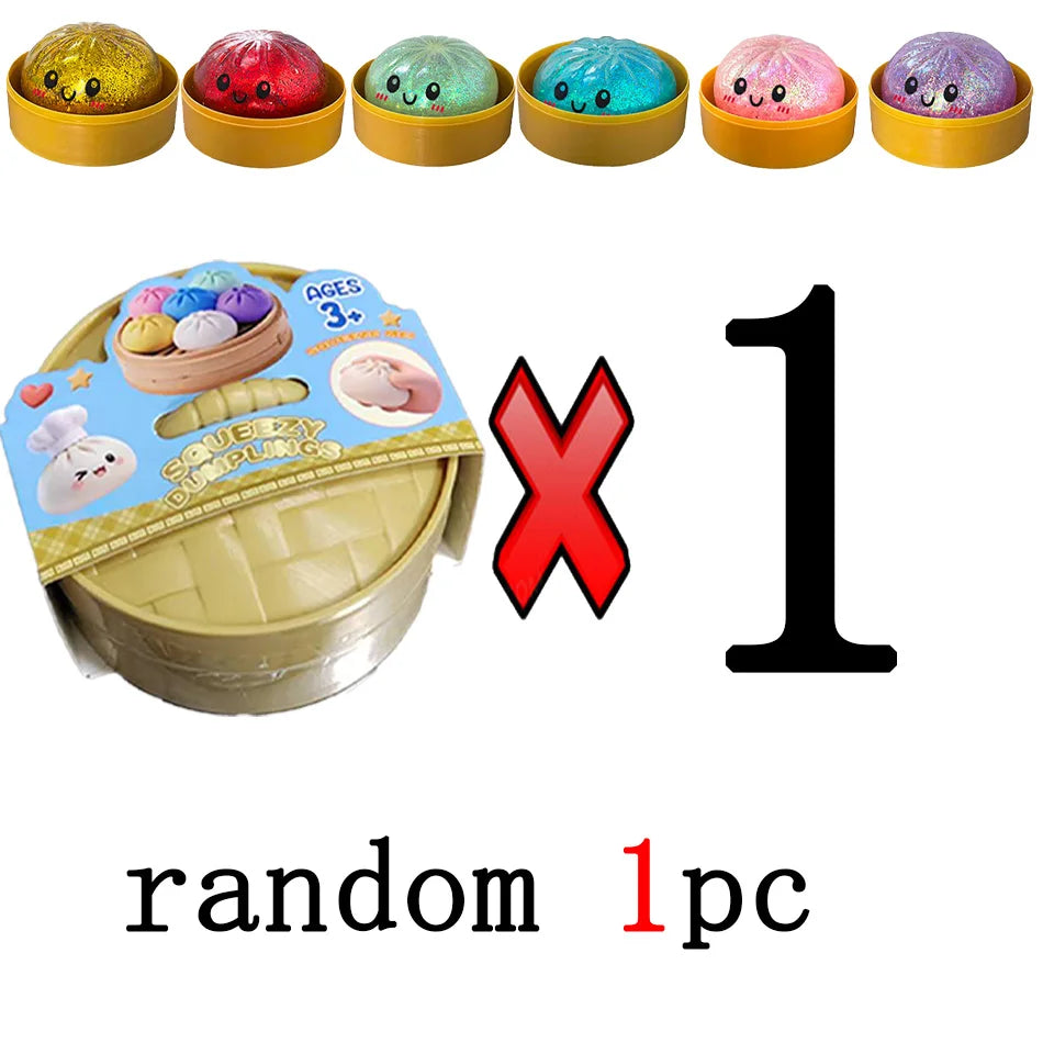 New 1-12Pcs Glitter Dumpling Glitter Dumpling Squishy with Box Dumplings Sensory Squeeze Toy for Stress Relief