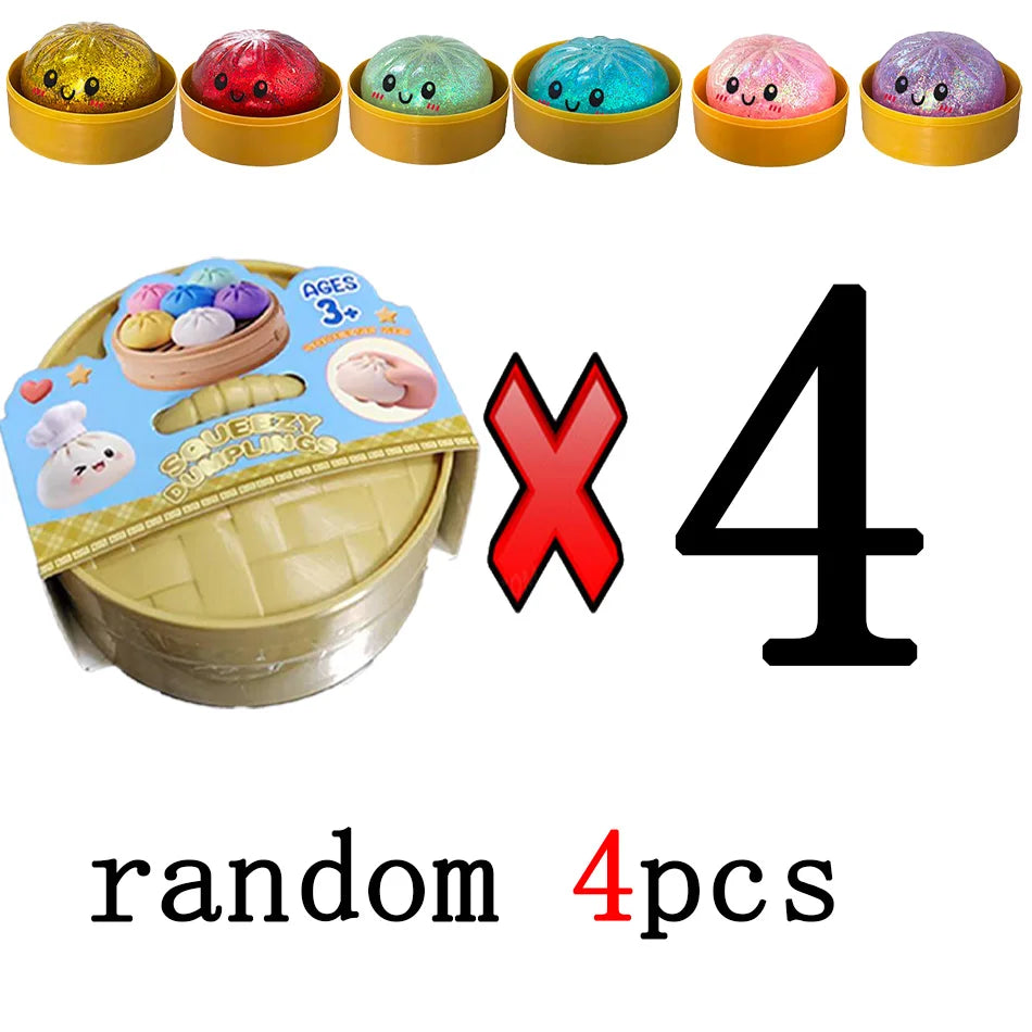 New 1-12Pcs Glitter Dumpling Glitter Dumpling Squishy with Box Dumplings Sensory Squeeze Toy for Stress Relief