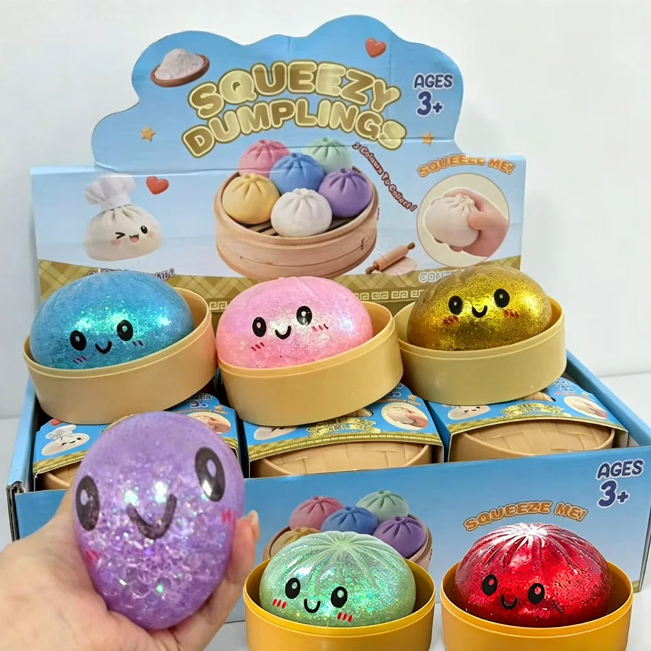 New 1-12Pcs Glitter Dumpling Glitter Dumpling Squishy with Box Dumplings Sensory Squeeze Toy for Stress Relief
