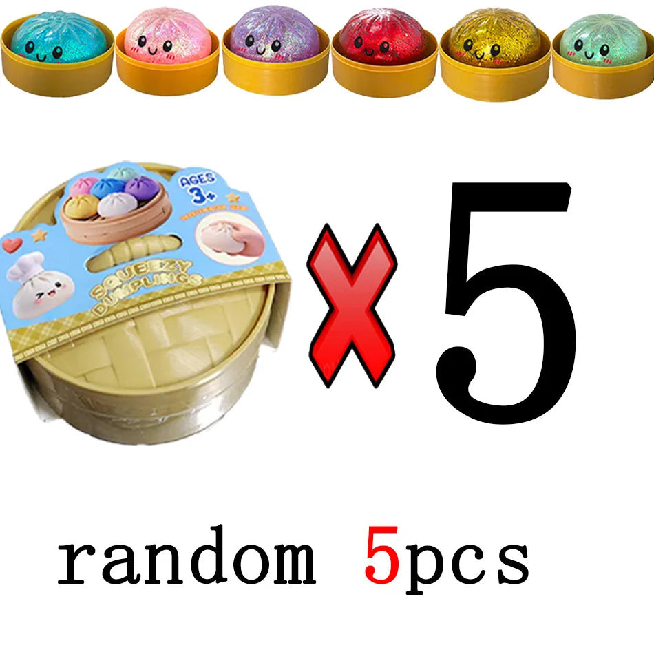 New 1-12Pcs Glitter Dumpling Glitter Dumpling Squishy with Box Dumplings Sensory Squeeze Toy for Stress Relief