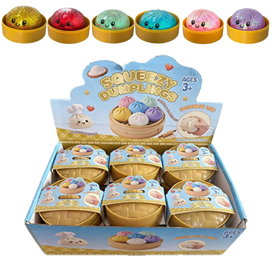 New 1-12Pcs Glitter Dumpling Glitter Dumpling Squishy with Box Dumplings Sensory Squeeze Toy for Stress Relief