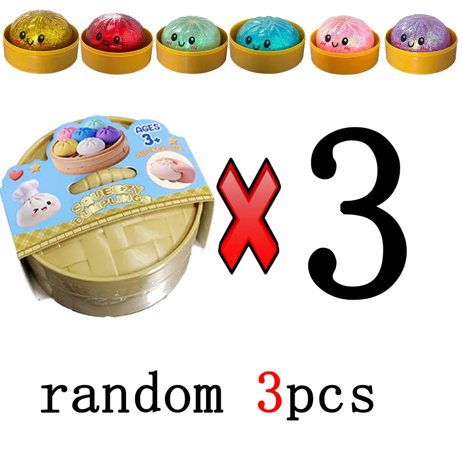 New 1-12Pcs Glitter Dumpling Glitter Dumpling Squishy with Box Dumplings Sensory Squeeze Toy for Stress Relief