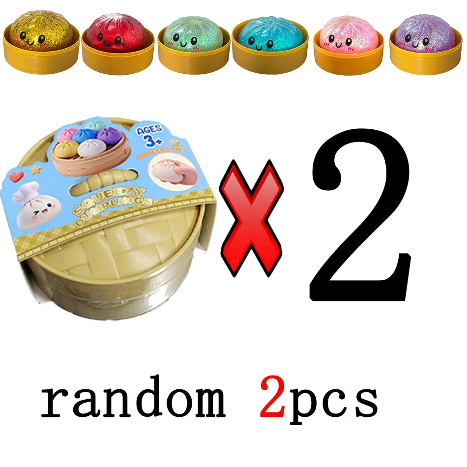 New 1-12Pcs Glitter Dumpling Glitter Dumpling Squishy with Box Dumplings Sensory Squeeze Toy for Stress Relief